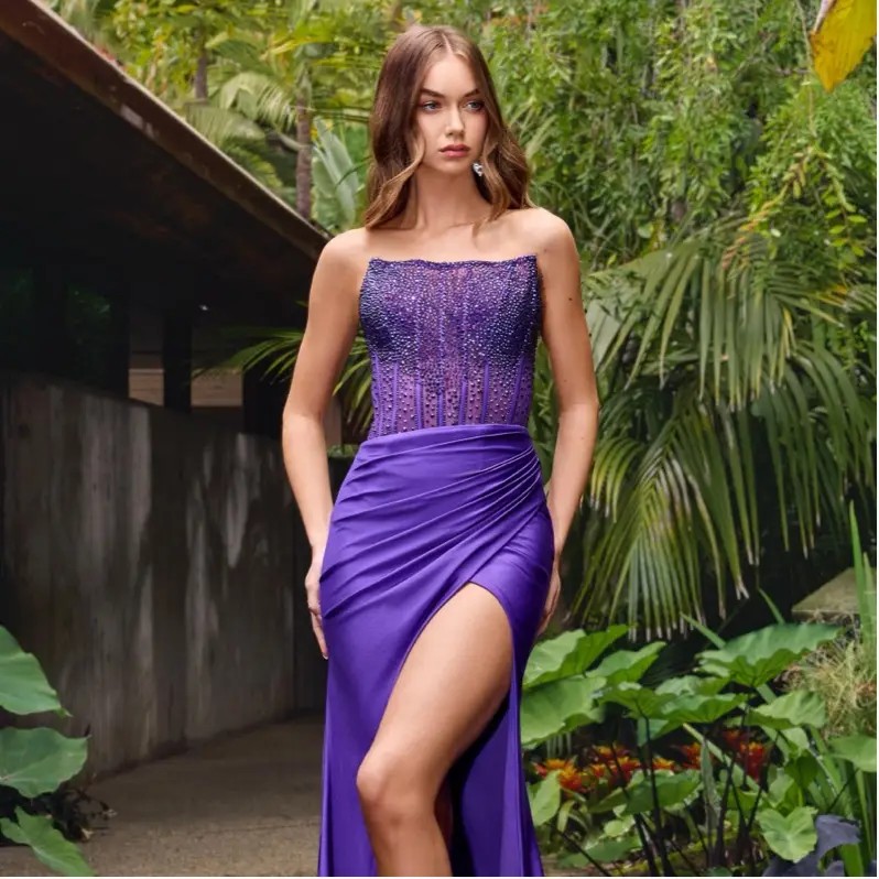 Model wearing a corset gown