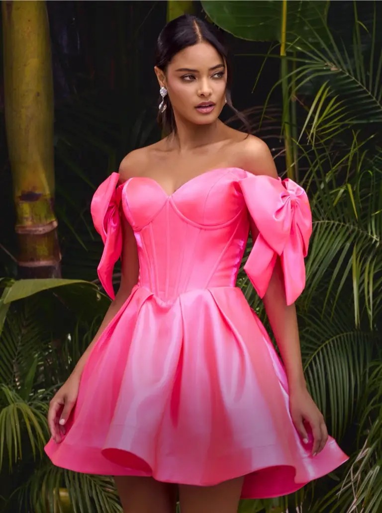 Model wearing a homecoming gown